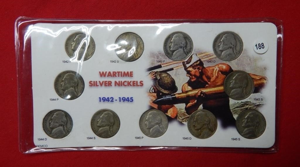 11PC Wartime Silver Nickels Set 1942-1945