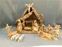 Nativity Scene 13" T, 15" W. Figurines made in