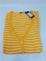 MessBebe Women's V Neck Cardigan (Yellow w White