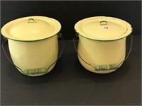Pair of Green & Cream Chamber Pots