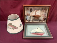 Nautical Shadow Box, 3-D Boat Artwork & Fish Lamp