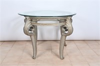 Neoclassical Style Glass Top Side Table