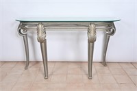 Neoclassical Style Glass Top Sofa Table