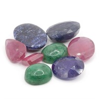 CERT 47.50 Ct Faceted Ruby, Emerald & Blue Sapphir