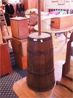 Vintage round wooden butter churn with