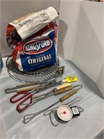 PARTIAL CHARCOAL BAG, GROUP OF BBQ TOOLS &