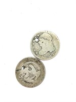 1814 and 1825 Capped Bust Dimes, Holed