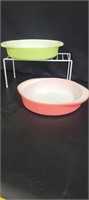 2 PYREX round dishes Pink and Lime Green