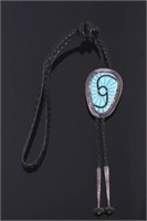 Signed Zuni Turquoise Hummingbird Wing Bolo Tie