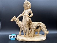 High Society Lady with Dogs Resin Statue