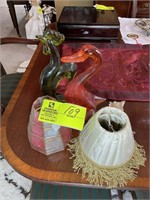 Group of decorative lamp shades and Glass Duck and
