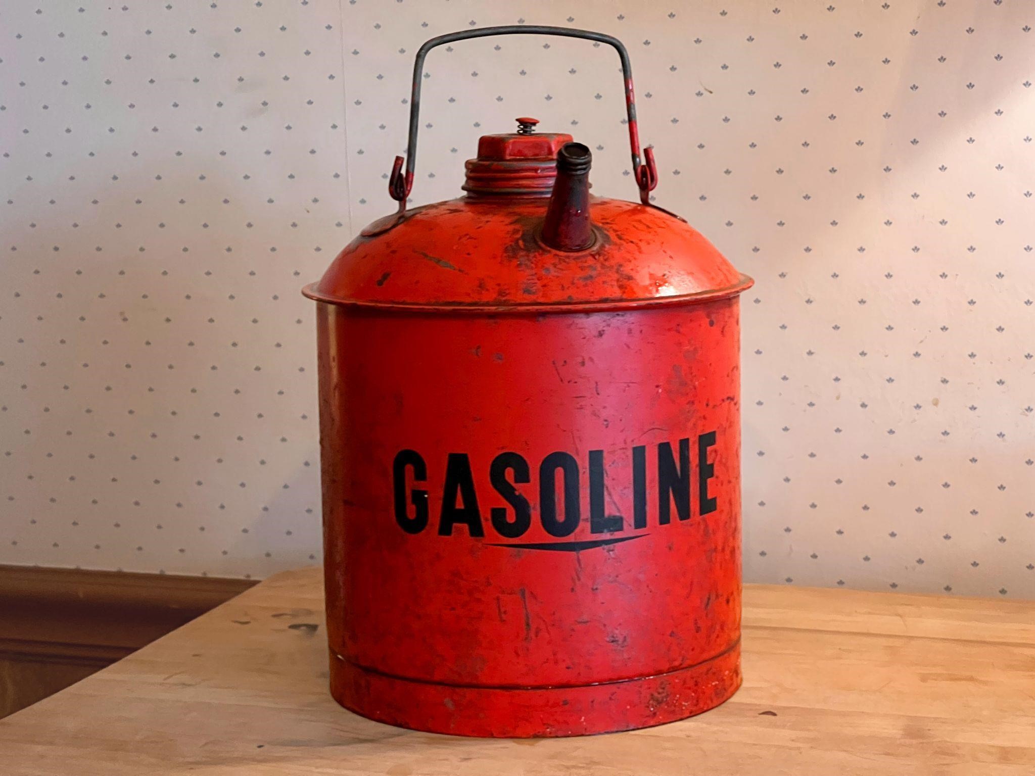 Vintage Red Gasoline Can With Screw Top
