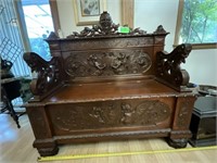 19th Century Highly Carved English Oak Bench Seat