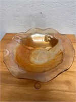 Vintage Iris & Herringbone Carnival Glass Bowl