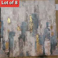 Lot of 8, Abstract Cityscape Wall art, 24"x 24"
