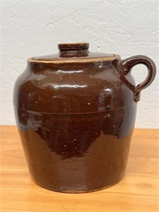 Antique Half Gallon Brown Drip Glazed Bean Pot