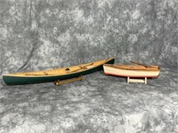 Wooden Decorative Model Row Boat and Canoe
