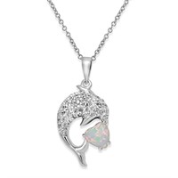 Sterling Silver Created Opal Dolphin Necklace