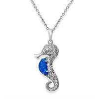 Sterling Silver Sea Horse Created Opal Necklace