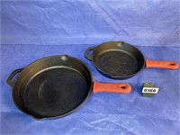 Cast Iron Skillets, 10 & 12" w/Silicone Grips