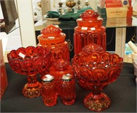 Eight pieces of red glass Moon & Star pattern: