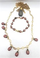 Joan Rivers Lady Bug Necklace & Bracelet and
