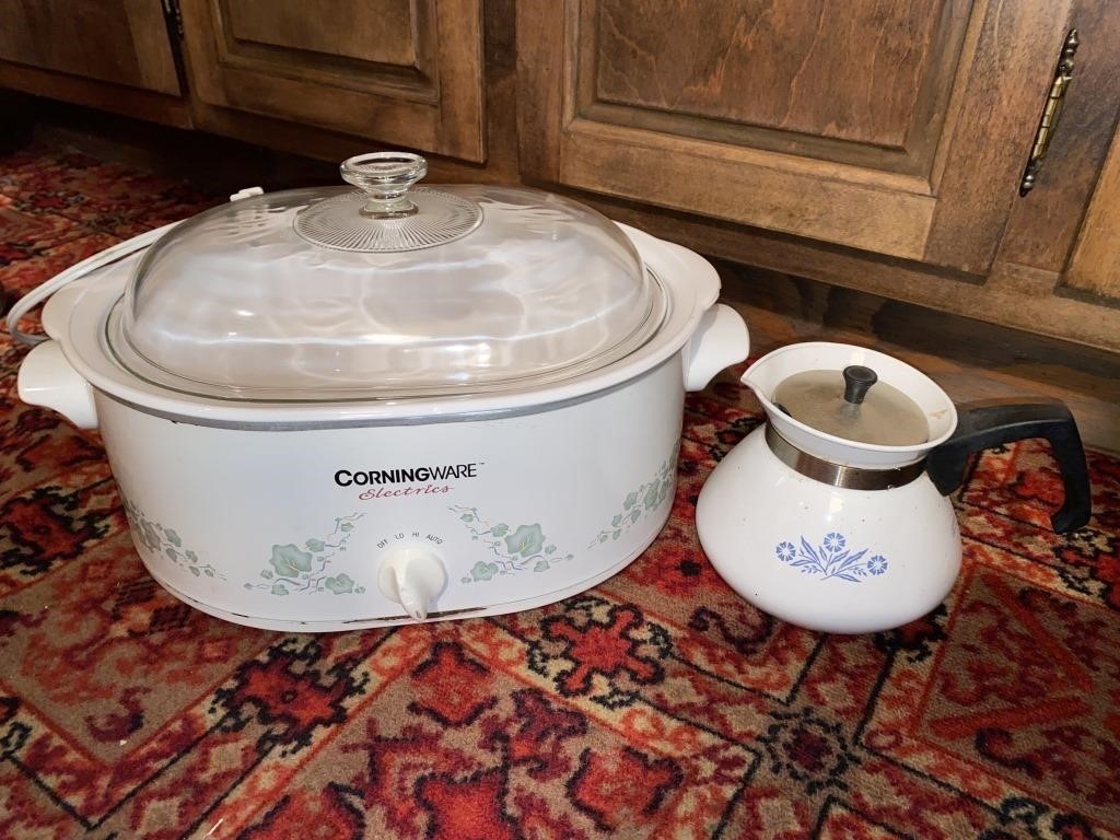 CORNINGWARE ENAMEL COFFEE POT & ELECTRIC ROASTER