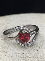 Sterling Silver Ring with Red and White Stones