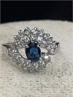 Sterling Silver Ring with Blue and White Stones