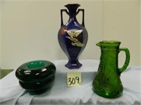 Murano Glass Vase, Japan Vase, Green Pattern Glass
