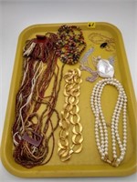 Glass Beads FAUX pearl necklace lot 7pc