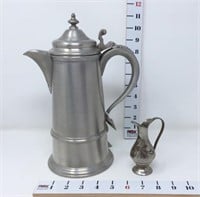 Pewter Flagon & Small Pitcher