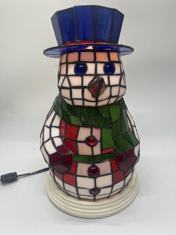 Lighted Stained Glass Snowman w/ Box