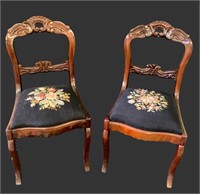 Set of 4 Antique Carved Wooden Needlepoint Chairs