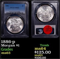 PCGS 1886-p Morgan Dollar $1 Graded ms63 By PCGS