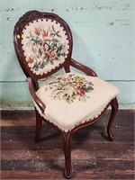 Victorian Parlor Chair with Needlepoint Seat