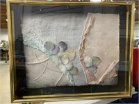 Watercolor paper machè art piece with gold frame,