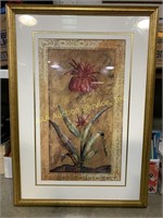 Flower art print in frame, matted, gold type