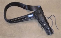 Black Leather Gun Holster w/ Belt, Made in Mexico