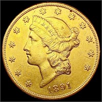 1891-S $20 Gold Double Eagle CHOICE AU