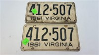 SET OF 1961 Virginia License plates 412-507