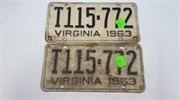 SET OF 1963 Virginia License plates T115-772