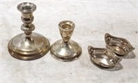 Sterling candle holders and mini dishes