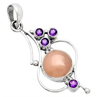 Sterling Silver Guava Quartz and Amethyst Pendant