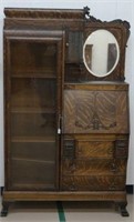 Unique Oak Secretary with Curved Glass Cubby