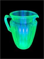 Uranium Vaseline Glass Large ribbed pitcher
