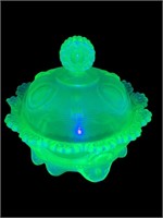 Uranium Vaseline Glass covered butter candy dish