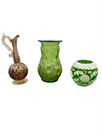 3pc Antq Glass Vases Murano Loetz Chinese Cameo