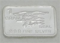 1 gram Silver Ingot - Navy Seals Insignia, .999