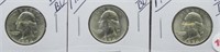 (3) 1954-D UNC/BU Washington Silver Quarters.